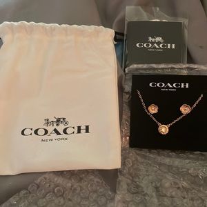 Open Circle Necklace And Tea Rose Stud Earrings Set